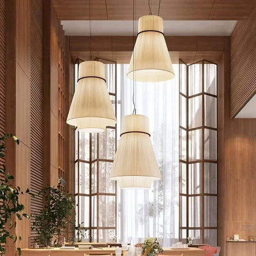 Nordic artistic fabric pendant light with vertical grain - vue 2 sur 12