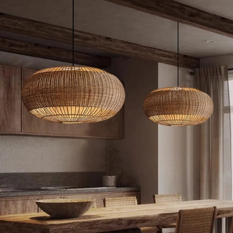 Woven rattan pendant light wabi sabi style for interior decor