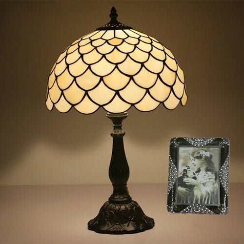Retro Mediterranean LED stained glass table lamp - vue 4 sur 6