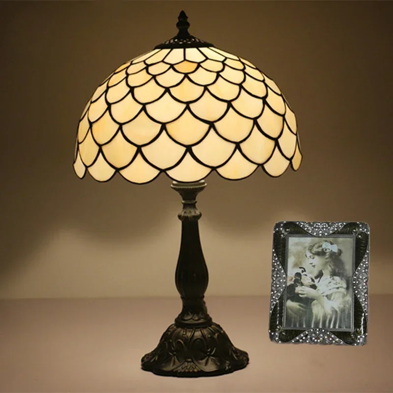 Retro Mediterranean LED stained glass table lamp - vue 3 sur 6