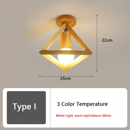 Nordic wood ceiling light for hallway, entrance, balcony, corridor or cloakroom – LED, 3 colour temperatures - vue 13 sur 14