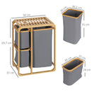 HOMCOM bamboo laundry hamper 3 removable fabric bags 50x32x69.7 cm