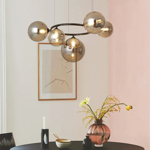 Nordic smoked glass and gold chandelier for modern interiors - vue 3 sur 12