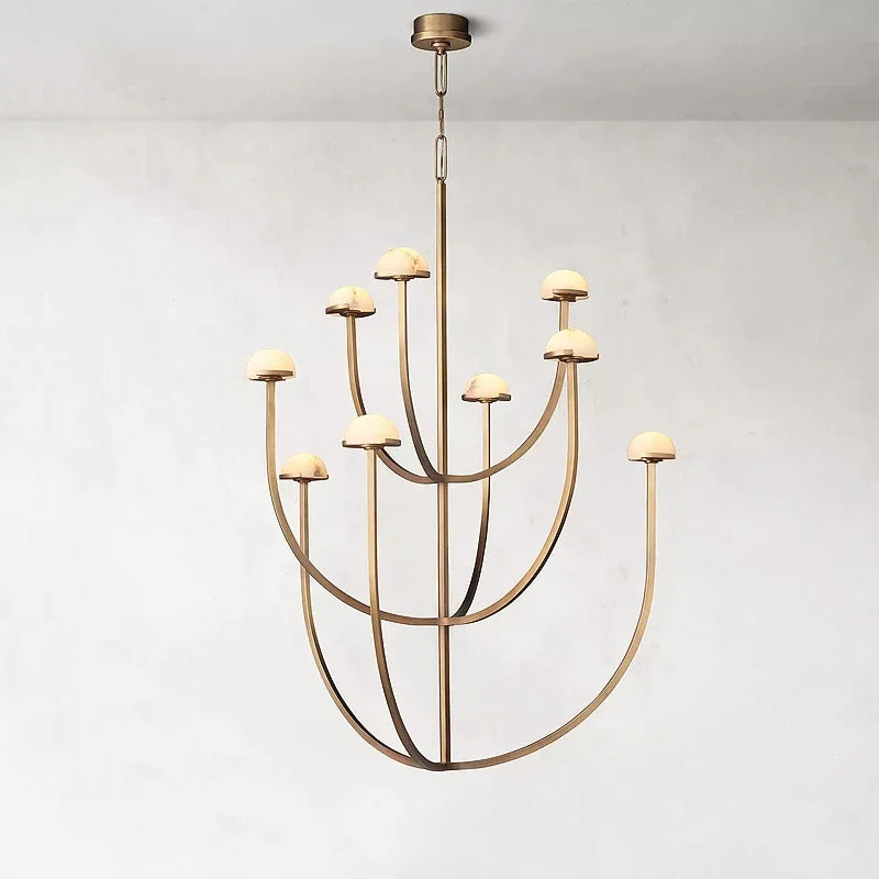 Spanish natural marble retro style copper and LED chandelier