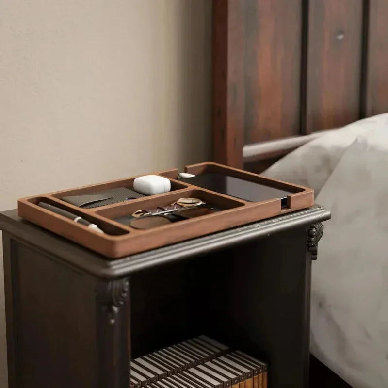 Wooden storage box for desk and accessories
