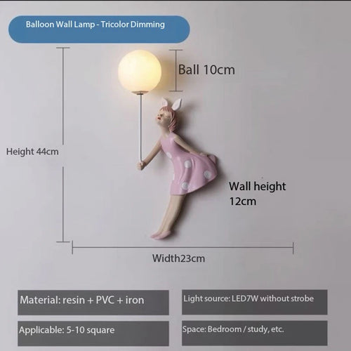 Pink resin princess wall lamp, decorative LED children's room light - vue 9 sur 8