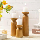 Set of 3 natural wood candle holders for retro wedding decor