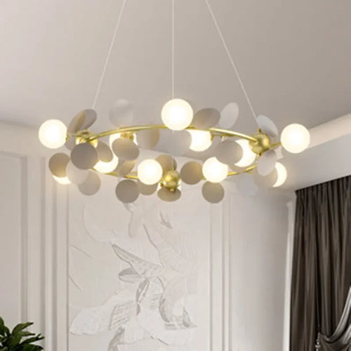 Modern glass chandelier with golden grape design pendant lights - vue 5 sur 18