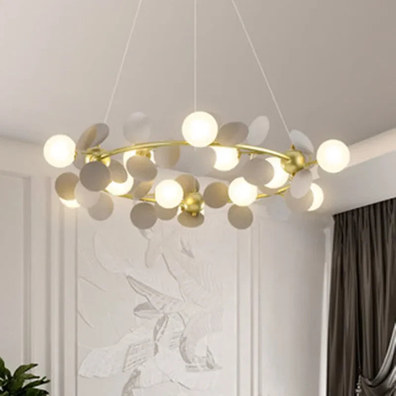 Modern glass chandelier with golden grape design pendant lights - vue 4 sur 18