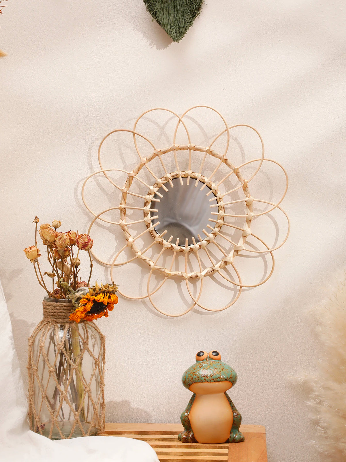 hand-woven decorative mirror for aesthetic wall decoration