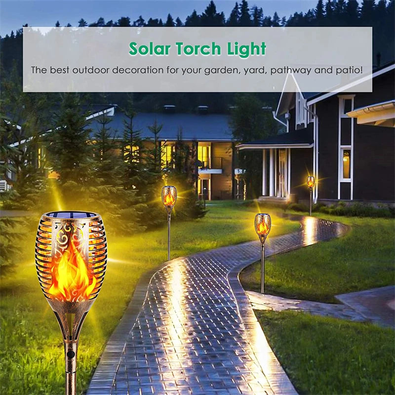 Outdoor solar LED flame effect garden lights waterproof landscape lighting - vue 3 sur 8