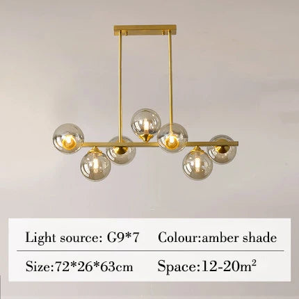 Suspended copper chandelier with glass globe for interior decoration - vue 11 sur 10