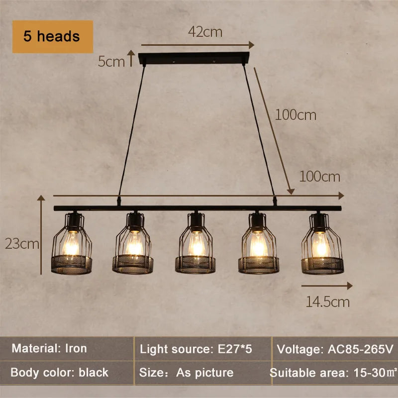 Retro loft industrial style chandelier with 3, 4 or 5 heads pendant