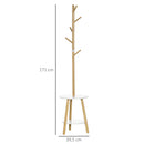HOMCOM 2 in 1 bamboo stand rack with 2 shelves 5 hooks 39,5x39,5x171 cm