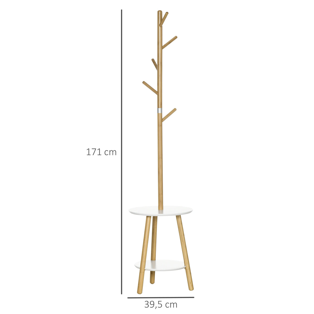 HOMCOM 2 in 1 bamboo stand rack with 2 shelves 5 hooks 39,5x39,5x171 cm - vue 3 sur 7