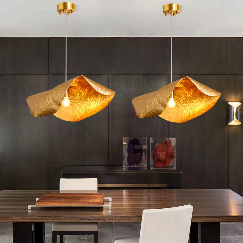 Luxury copper pendant light with retro lotus leaf design - vue 4 sur 13