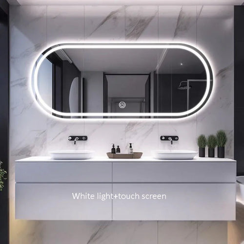 Elliptical smart anti-fog LED wall mirror with three colour settings - vue 18 sur 18