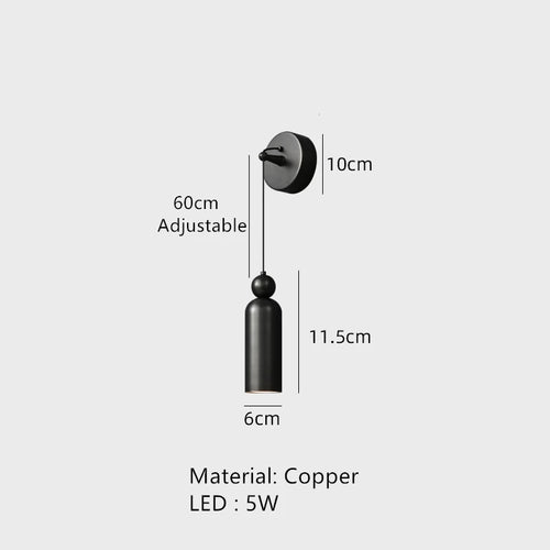 Modern minimalist wall light with adjustable cord