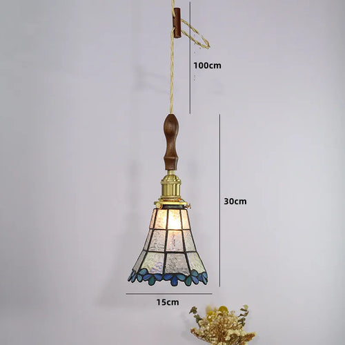 Nordic copper pendant light with stained glass for elegant interiors - vue 9 sur 14