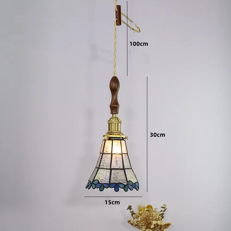 Nordic copper pendant light with stained glass for elegant interiors - vue 8 sur 14