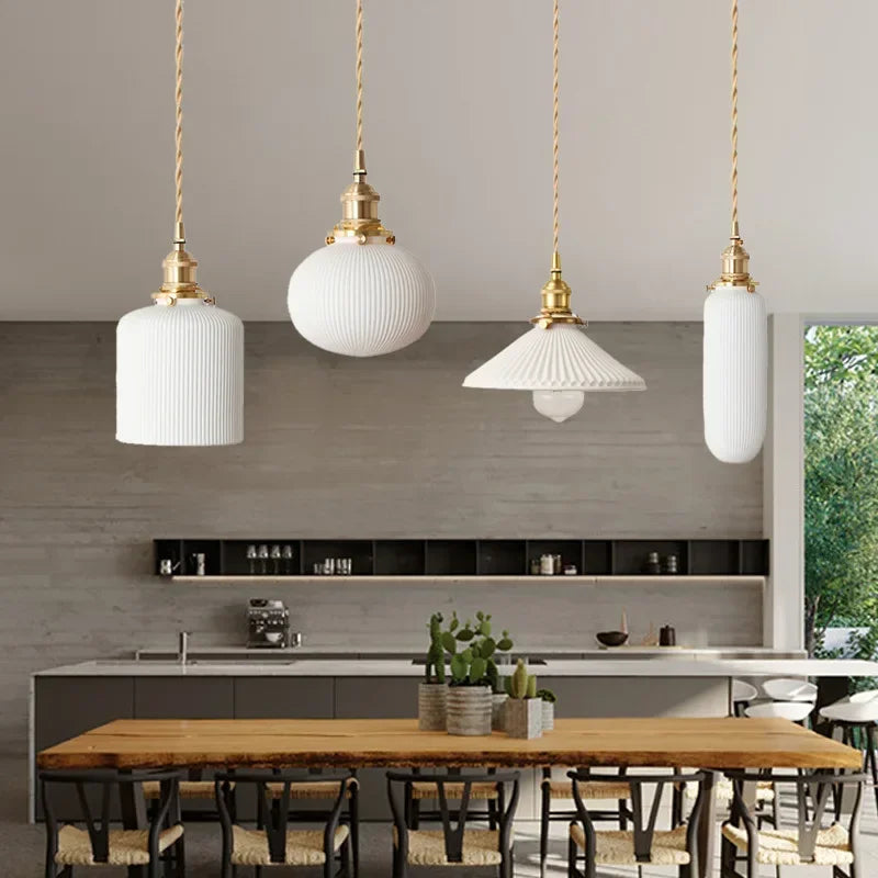 Minimalist Japanese retro ceramic pendant light for interior decoration