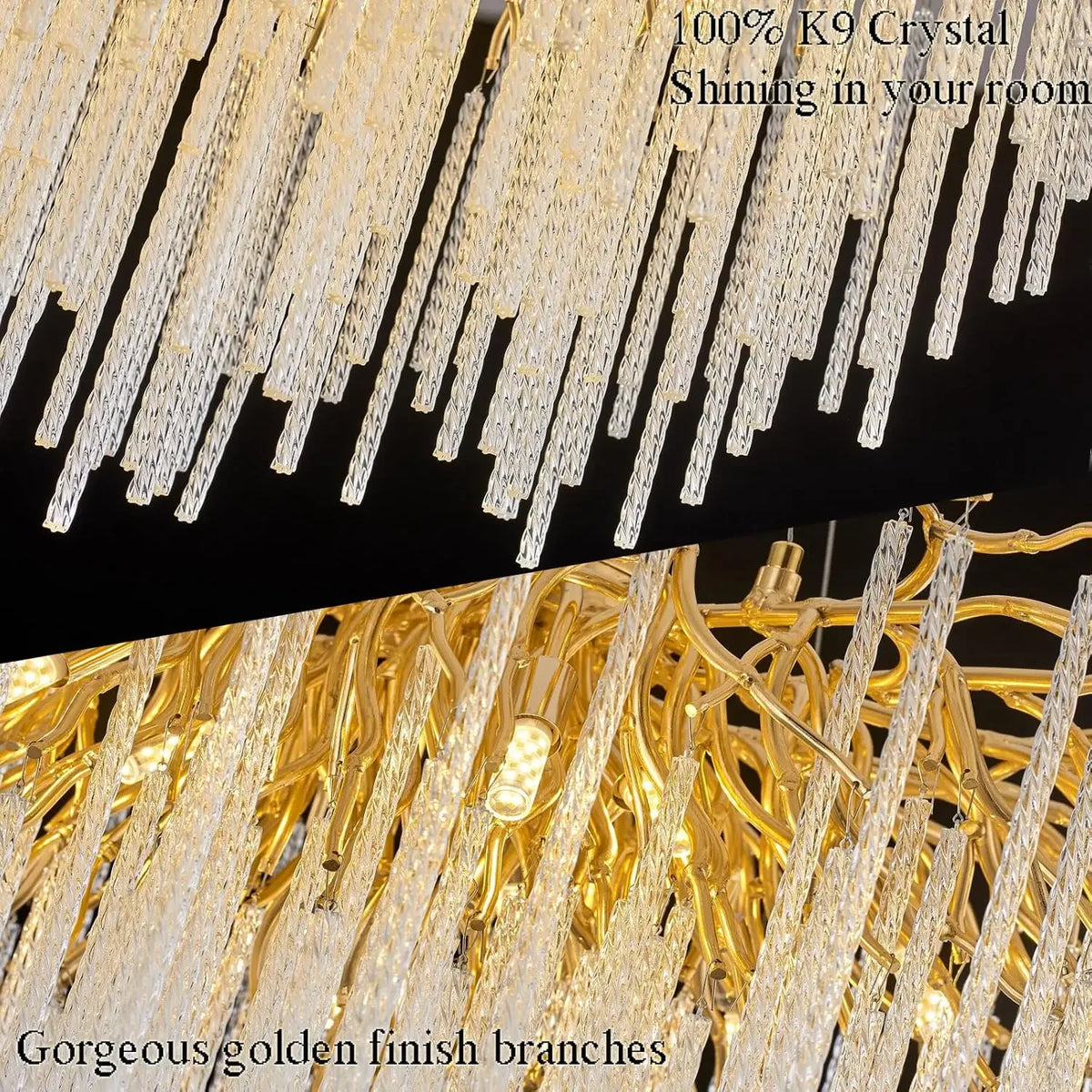 lustre suspendu en cristal doré design moderne pour intérieur élégant - vue 3 sur 9