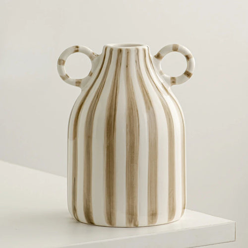 ceramic vase striped smiling face cute atmosphere decorative - vue 9 sur 12