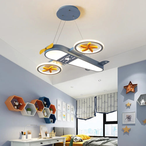 Cartoon airplane LED chandelier with remote control for children - vue 3 sur 8
