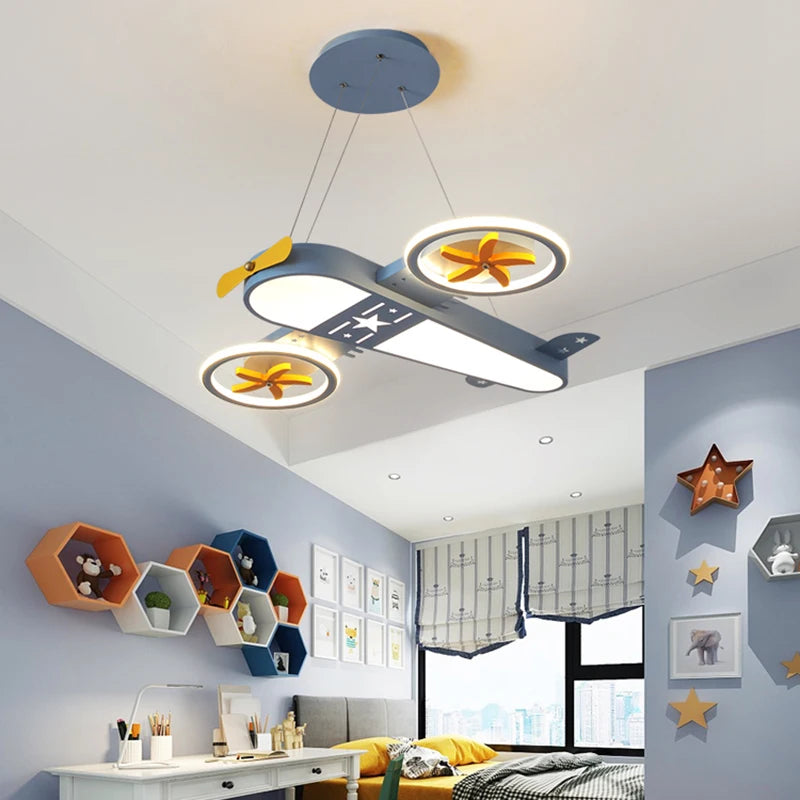 Cartoon airplane LED chandelier with remote control for children
