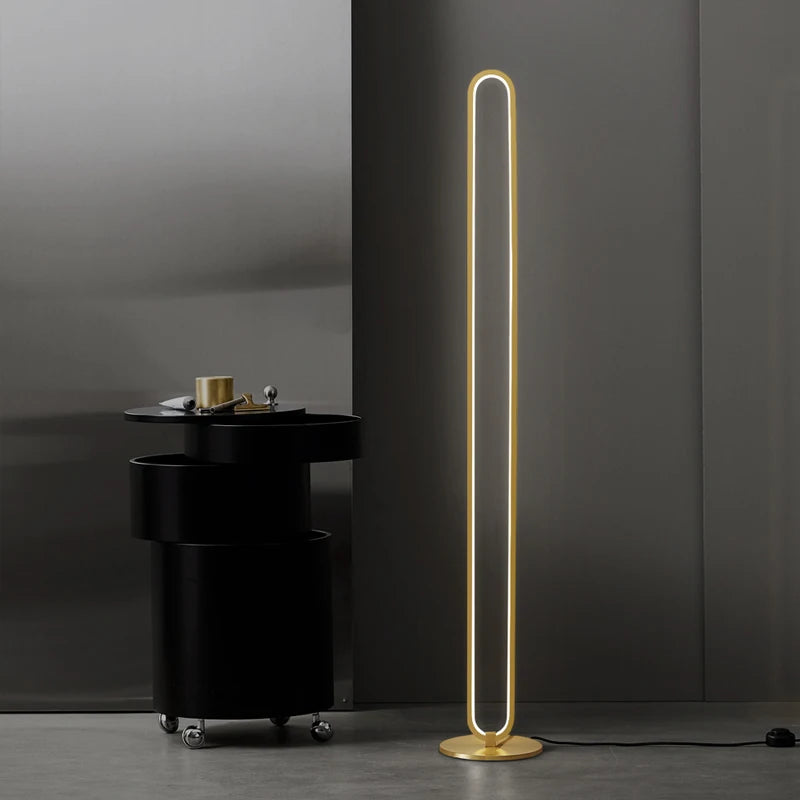 Minimalist copper LED floor lamp with 3 interchangeable Nordic decorations