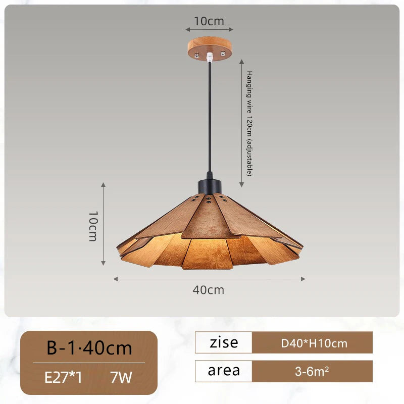 Japanese retro wooden pendant light for interior decoration - vue 8 sur 13
