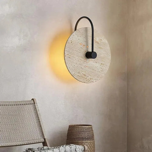 Japanese yellow travertine LED wall light for hotel and home decor - vue 5 sur 11