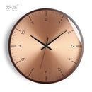 modern design wall clock in golden wood silent and creative