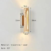 Art deco wall light in natural stone and wood for a warm ambience