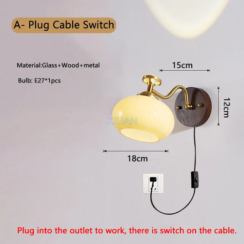 Wabi-sabi glass flower wall light with solid wood - vue 9 sur 21