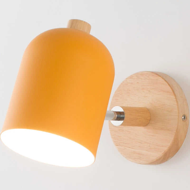 Modern nordic rotating LED wall light in iron and wood