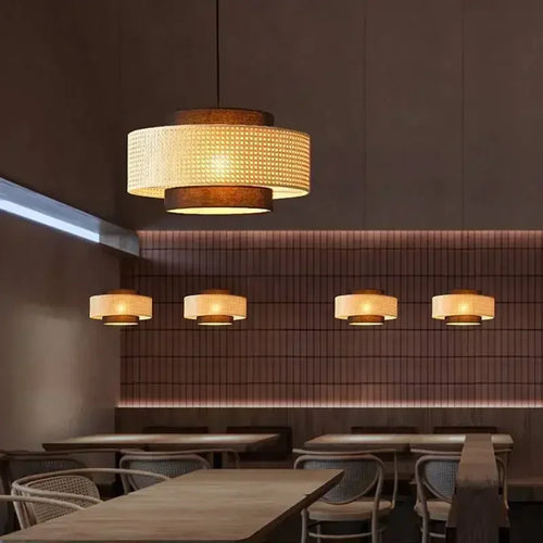 Retro woven rattan chandelier for interior decoration - vue 7 sur 9