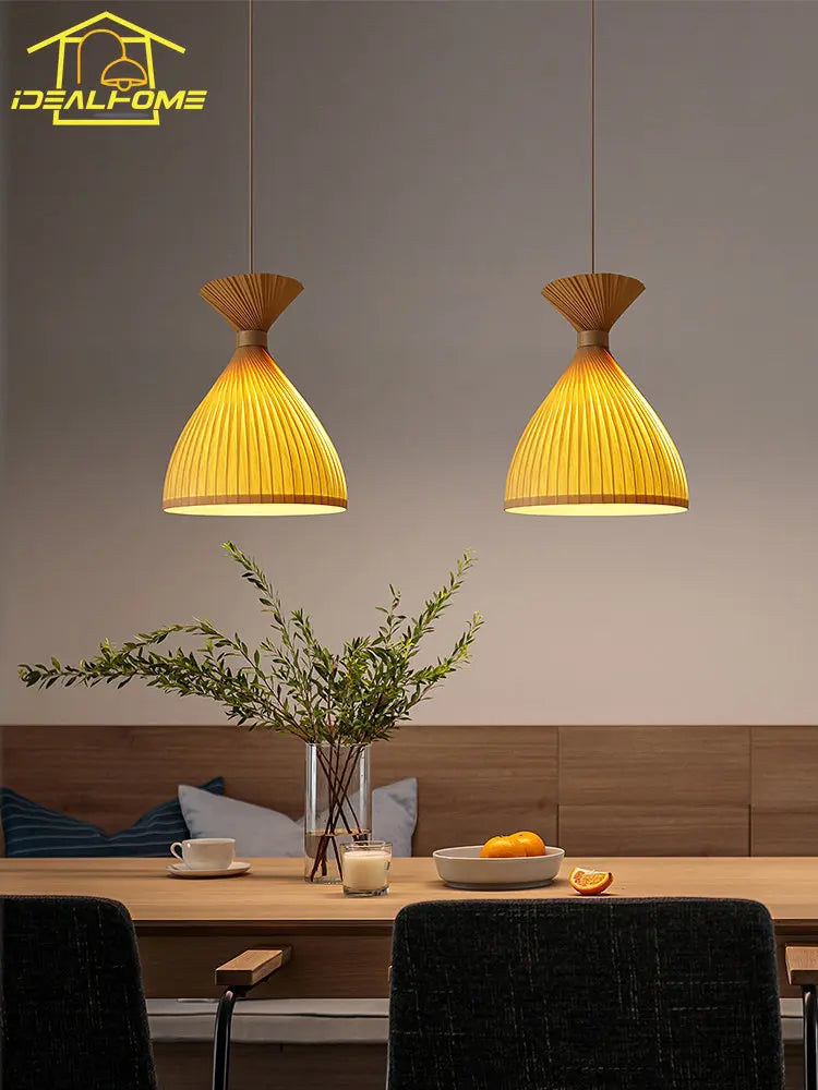 Japanese vintage wooden pendant light for handcrafted interior decor