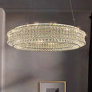 Modern clear crystal chandelier in stainless steel with dimmable light and adjustable cord