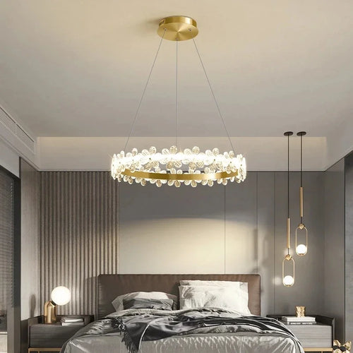 Nordic style K9 crystal chandelier with petal ring and LED - vue 5 sur 17