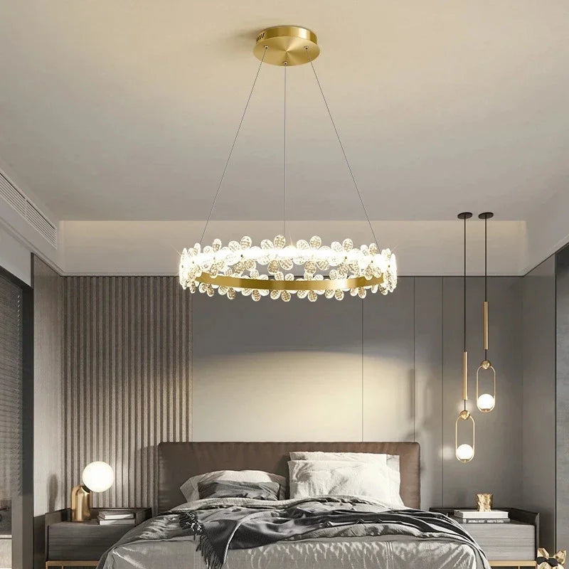 Nordic style K9 crystal chandelier with petal ring and LED - vue 5 sur 17