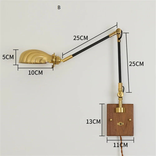 Adjustable vintage loft wall light in wood and copper - vue 10 sur 10