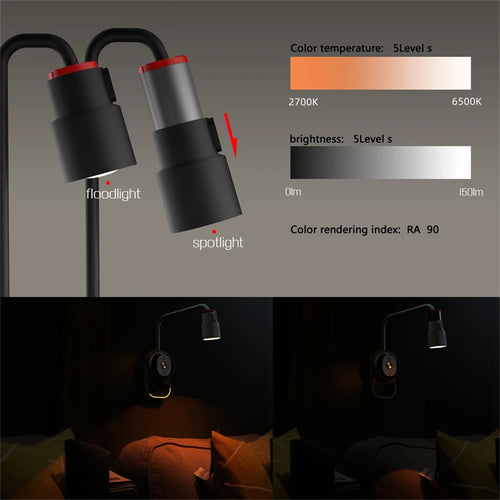 Modern nordic rechargeable LED bedside lamp with adjustable remote control - vue 2 sur 8