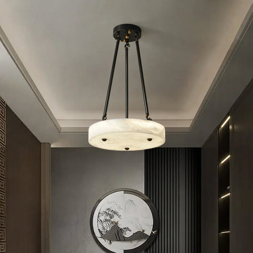 Modern minimalist retro marble and copper LED chandelier - vue 3 sur 7