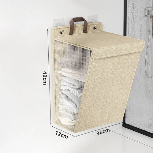 Multifunctional wall-mounted foldable adhesive laundry basket for clothes - vue 8 sur 10