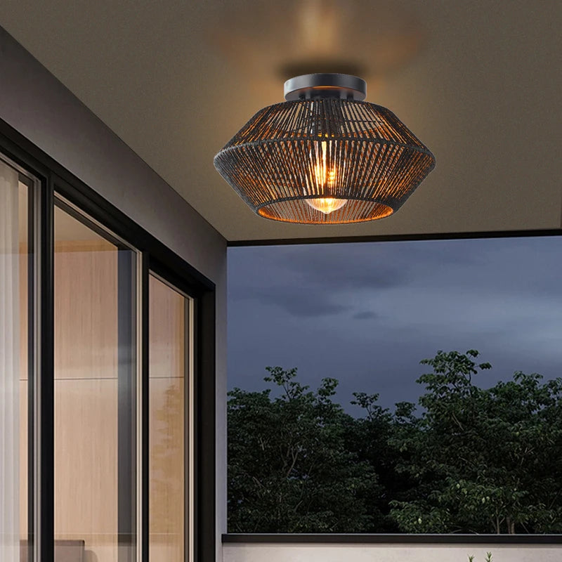 Retro black woven vine ceiling light - vue 7 sur 7