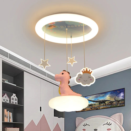 Creative children's chandelier pink green dinosaur for kids' room - vue 2 sur 9