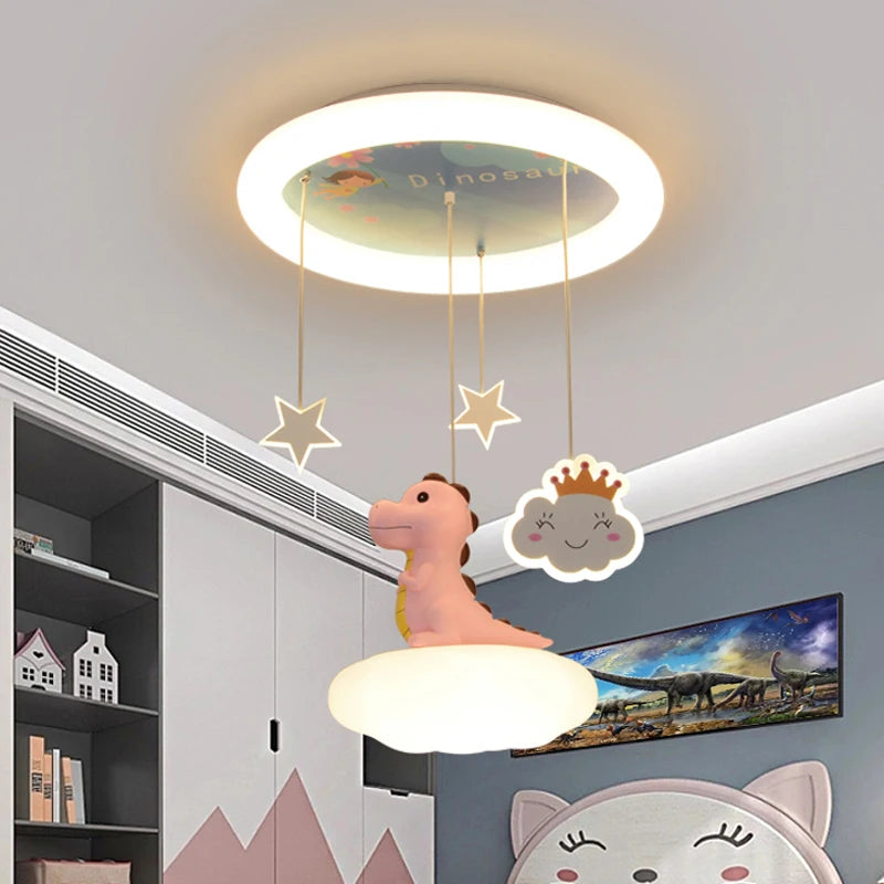 Creative children's chandelier pink green dinosaur for kids' room