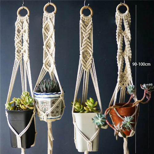 set of 5 handmade bohemian style macrame plant hangers