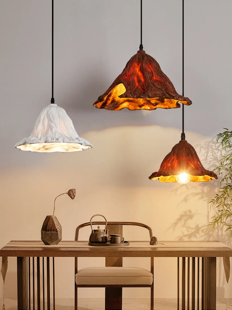 Vintage resin lotus leaf pendant light indoor retro lighting